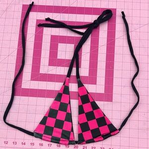 Demon Bikini Handmade Swim Pink Black Checkered Triangle Bikini Top XS Beach